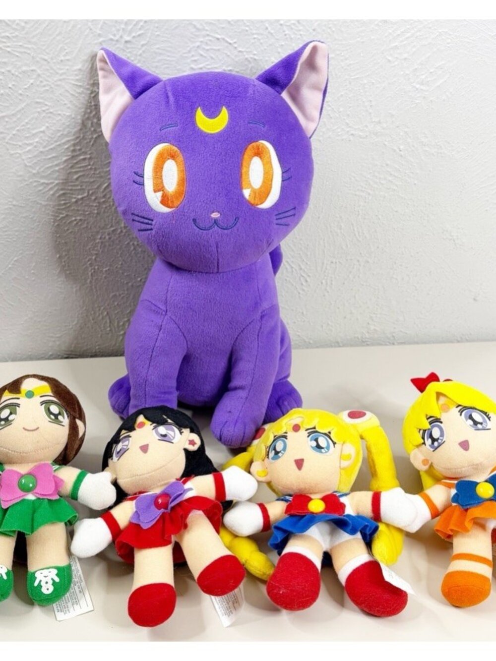 VTG 2000 Sailor Moon 8" Plush Lot Of 5 Included Big 15" Cat GUC